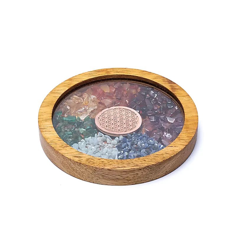 Sous Verre - Fleur de vie & Chakra - bois & orgonite