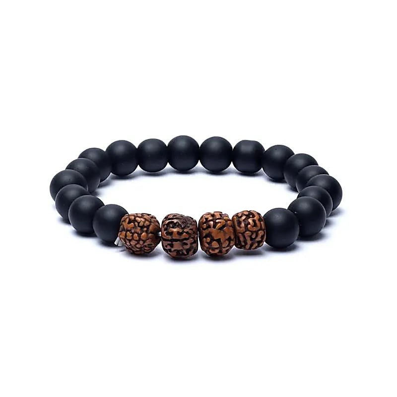 Bracelet Rudraksha / Onyx noir -  élastique - +/- 8mm