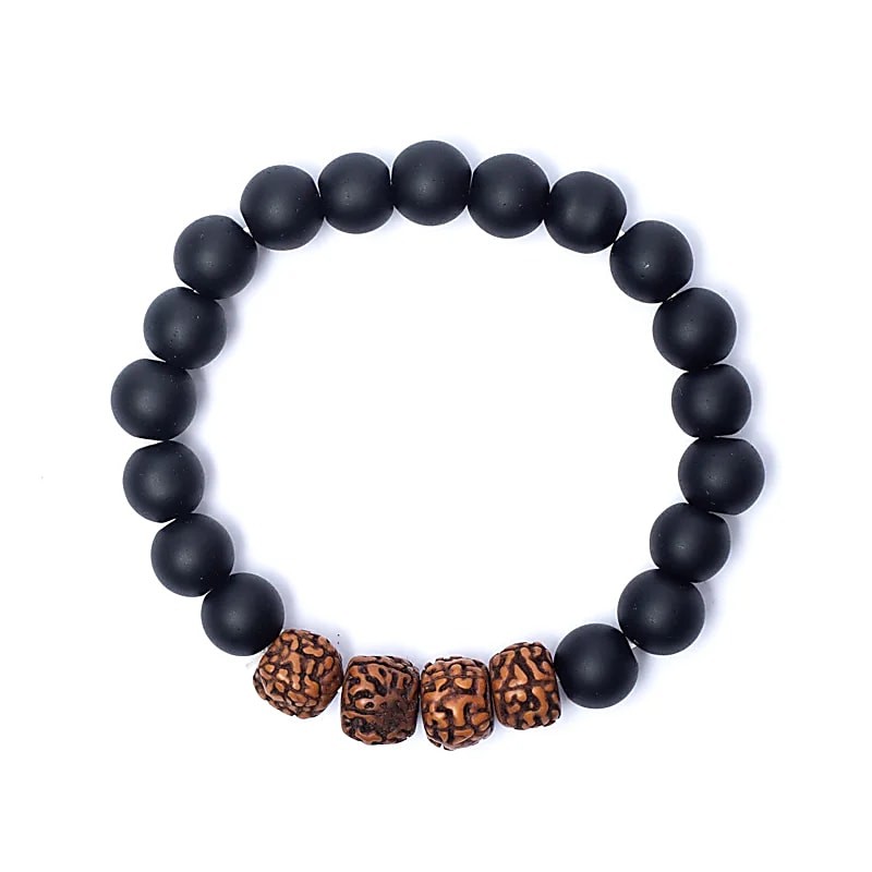 Bracelet Rudraksha / Onyx noir -  élastique