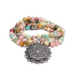 Mala Quartz rose/ Amazonite/ Rhodonite + lotus