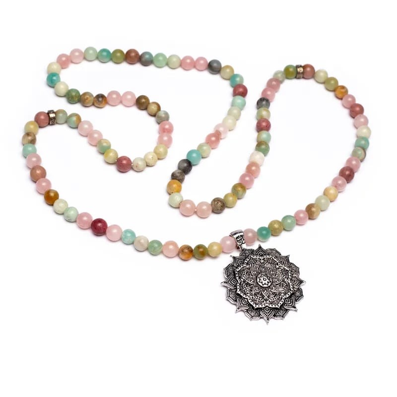 Mala Quartz rose/ Amazonite/ Rhodonite + lotus