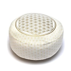 Zafu - coussin de méditation - Fleur de vie - BLANC / OR- cosse de sarrassin