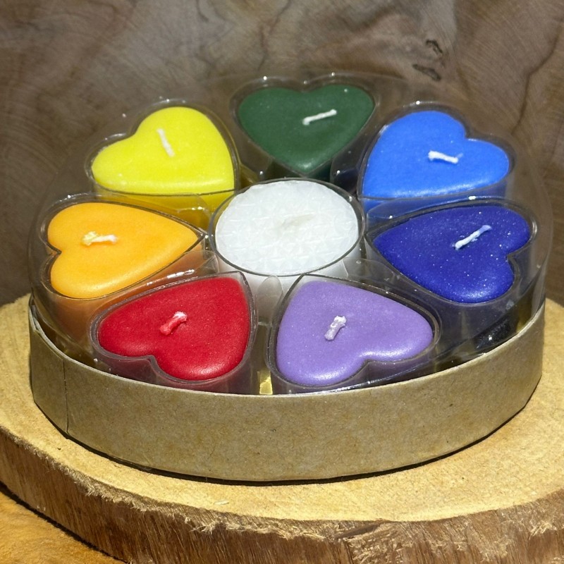 Bougies coeur 7 chakras - parfums à base d'huiles essentielles