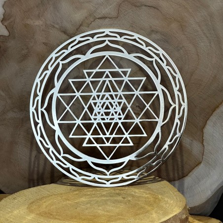 Sri Yantra - 15 cm - Laiton doré - plaque