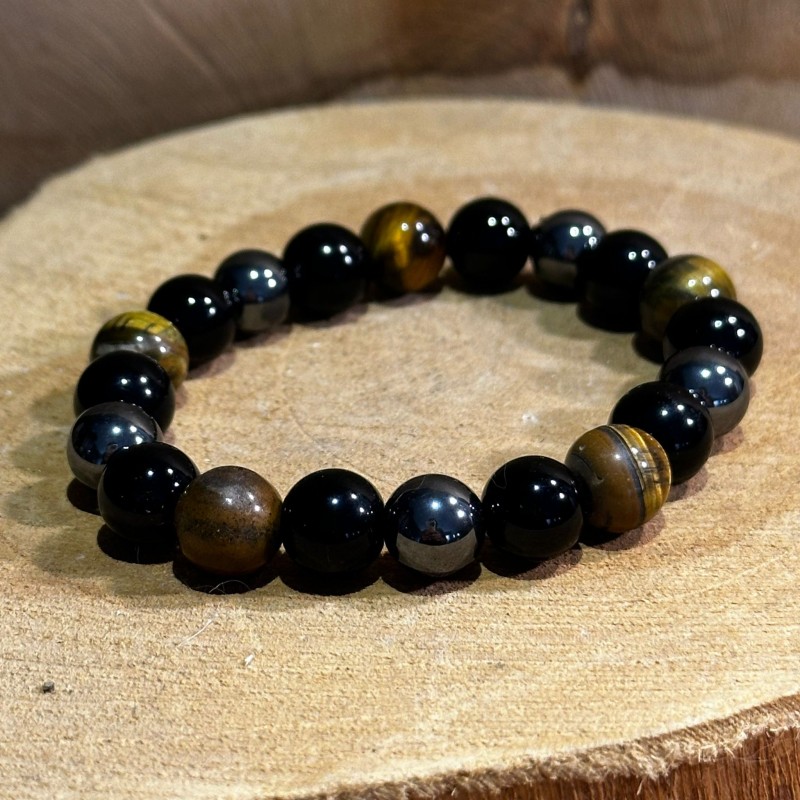 Bracelet Hematite / Oeil de Tigre / Obsidienne - 9 mm