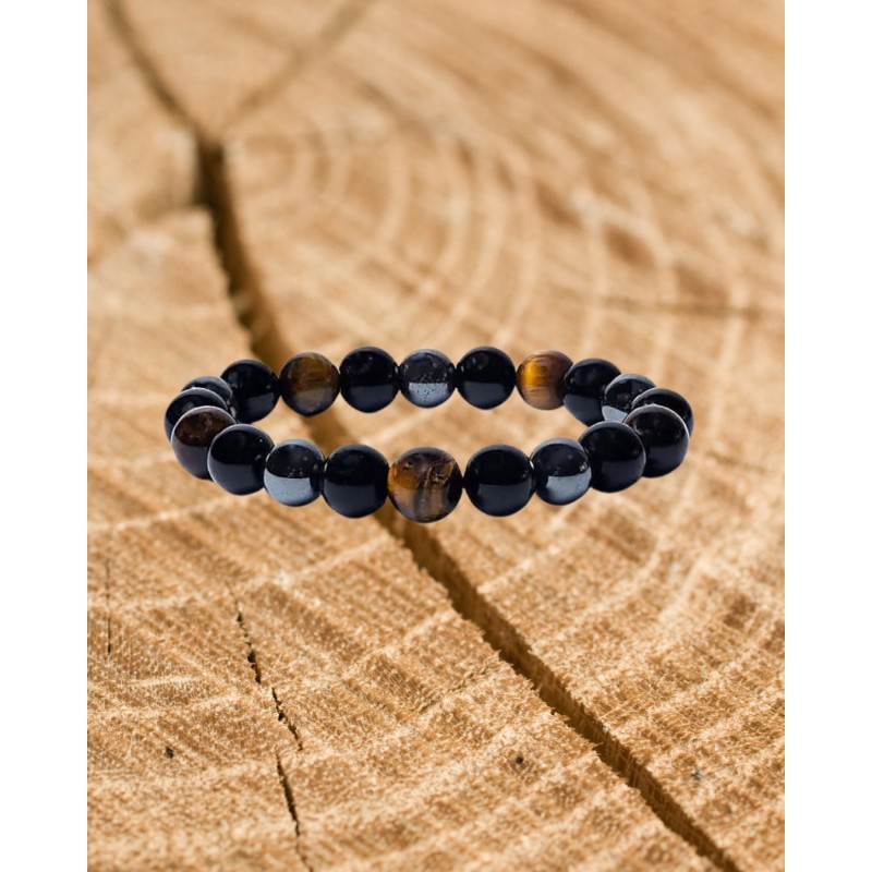 Bracelet Hematite / Oeil de Tigre / Obsidienne - 9 mm