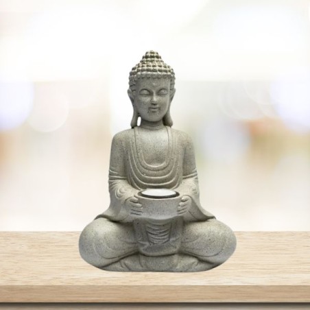 Bouddha méditant statue grise bougeoir - 27 cm