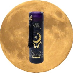 Bougie neuvaine d'intention Lune purificatrice en verre avec pompon