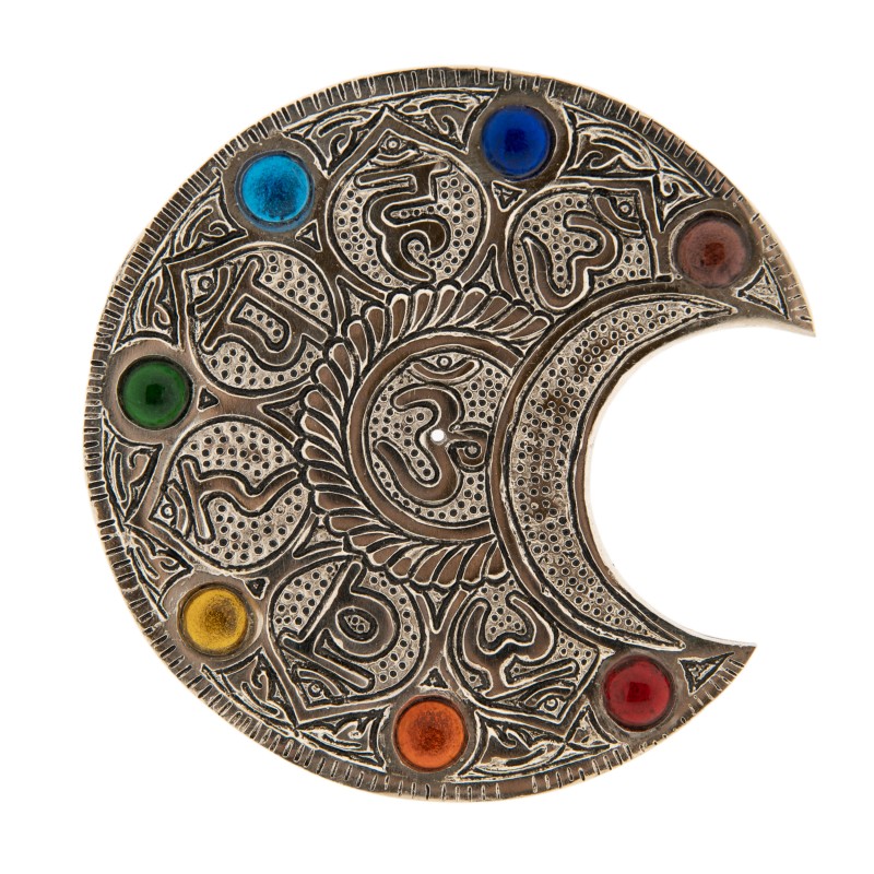 Porte encens Lune avec Mantra et Chakra Pierres de verre