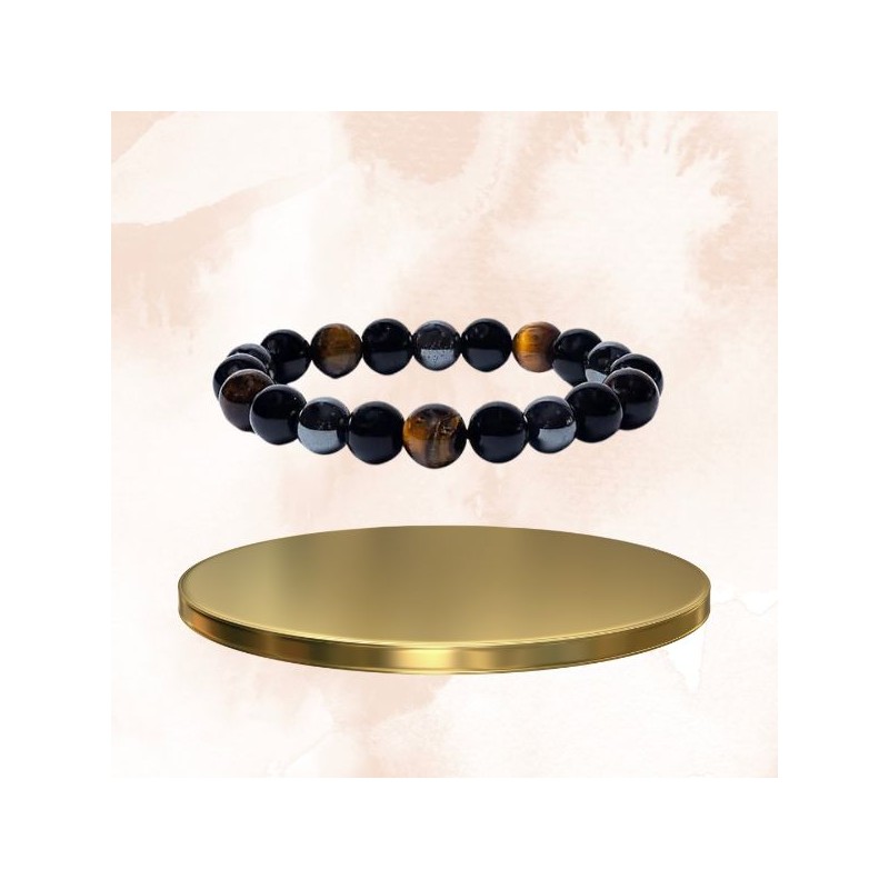 Bracelet Hematite  Oeil de Tigre  Obsidienne - 9 mm