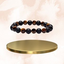 Bracelet Homme Oeil de Tigre et pierre de lave rondes