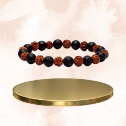 Bracelet Rudraksha  pierre de lave -  élastique