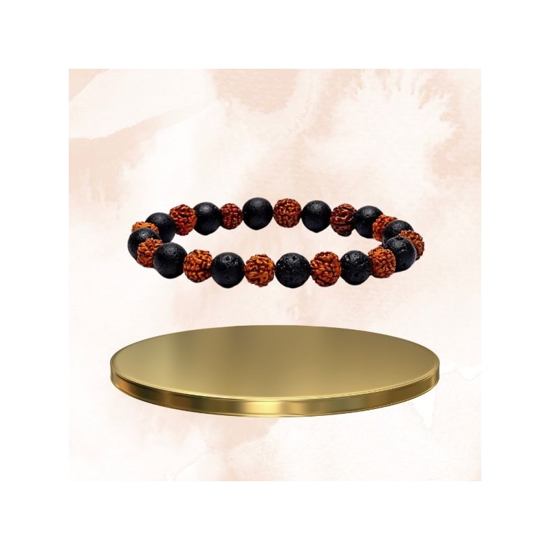 Bracelet Rudraksha  pierre de lave -  élastique