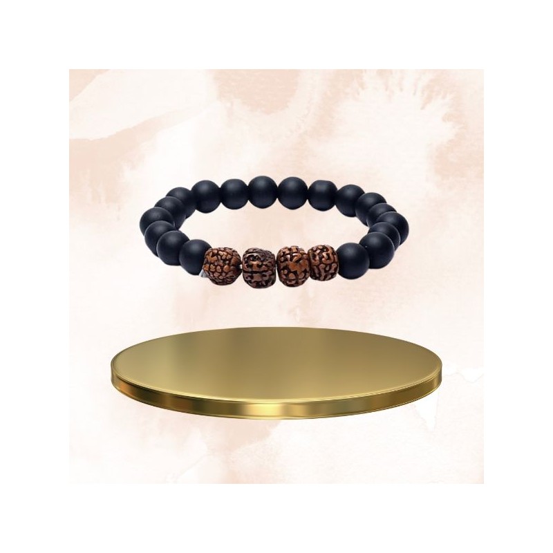 Bracelet Rudraksha  Onyx noir -  élastique