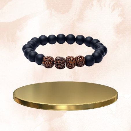 Bracelet Rudraksha  Onyx noir -  élastique