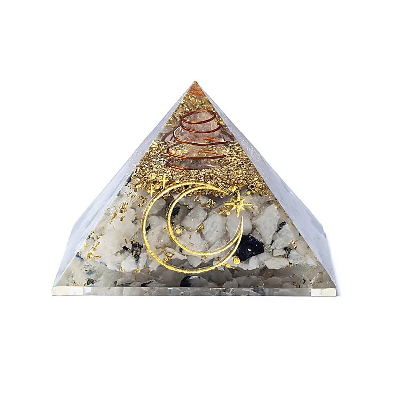 Pyramide Pierre de Lune - orgonite - Symbole lunaire