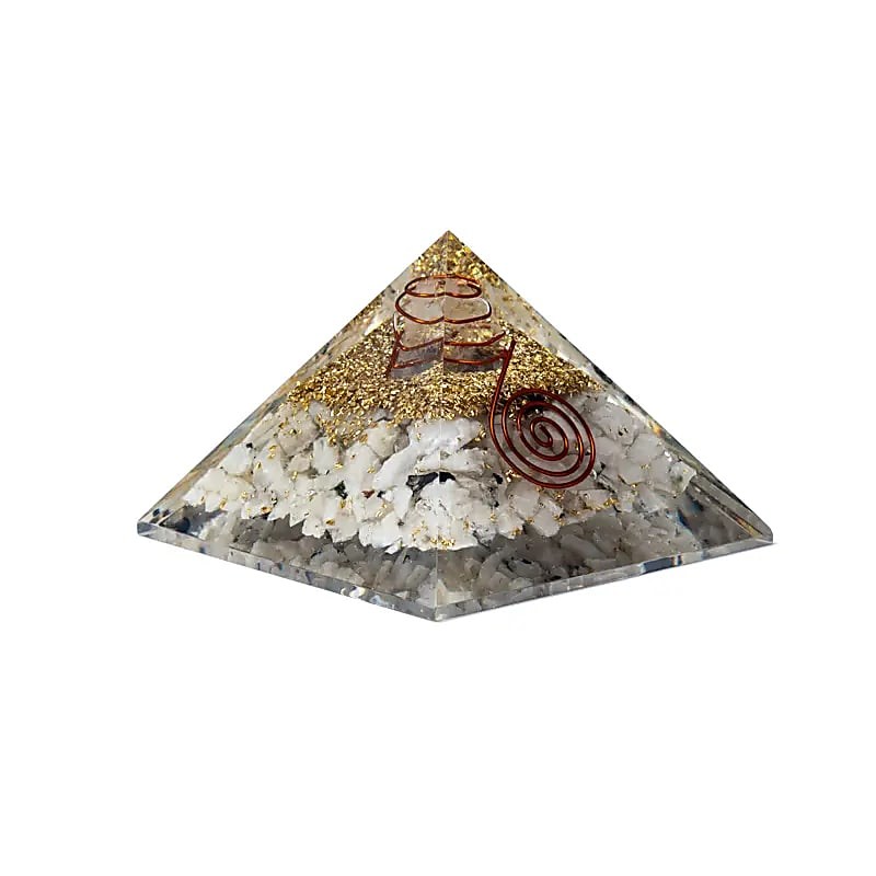 Pyramide Pierre de Lune - orgonite - Symbole lunaire