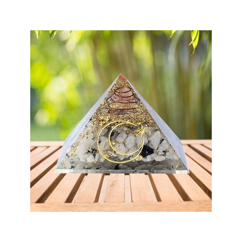 Pyramide Pierre de Lune - orgonite - Symbole lunaire