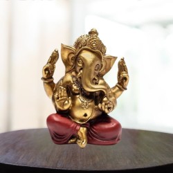 Ganesha, or & rouge - statue - +- 14 cm