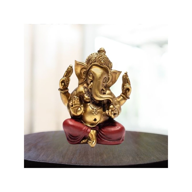 Ganesha, or & rouge - statue - +- 14 cm