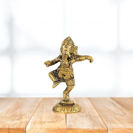 Ganesha dansant statue - laiton - mini-figurine - 10 cm