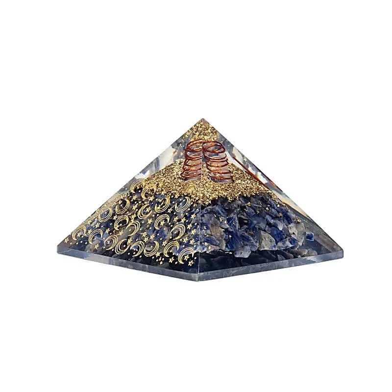 Pyramide Sodalite - orgonite - Symboles lunaire & étoiles