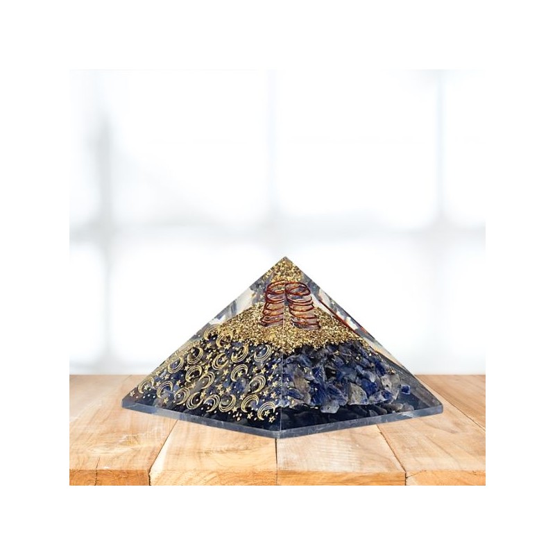 Pyramide Sodalite - orgonite - Symboles lunaire & étoiles