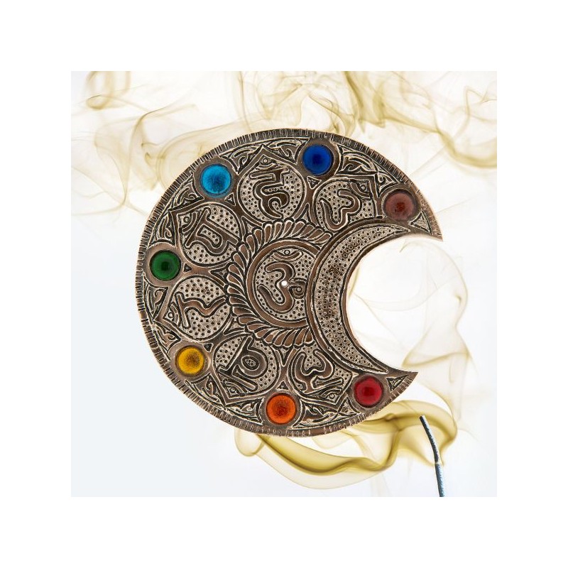 Porte encens Lune avec Mantra et Chakra Pierres de verre