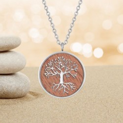 Collier Arbre de vie sur bois de noyer avec chaîne - 45,5 cm