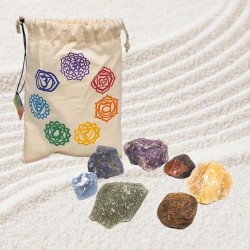 Pierres chakras set de 7 pierres dans un sac coton