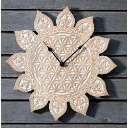 Horloge Fleur de Vie bois sculpté 38 cm