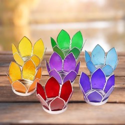 Bougeoirs - set de 7 LOTUS CHAKRA argentés