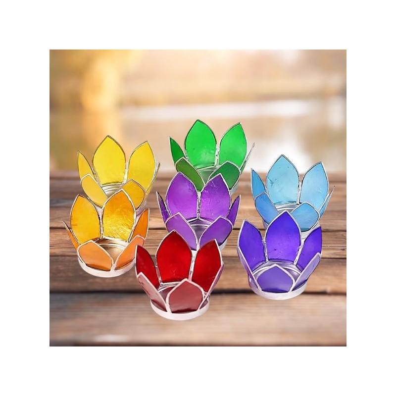 Bougeoirs - set de 7 LOTUS CHAKRA argentés