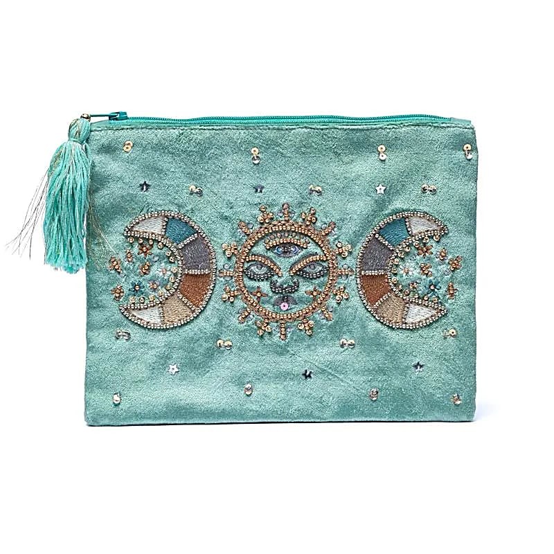 Pochette étui "Phase de Lune" en Velours Menthe – Élégance et Magie - 20x15 cm