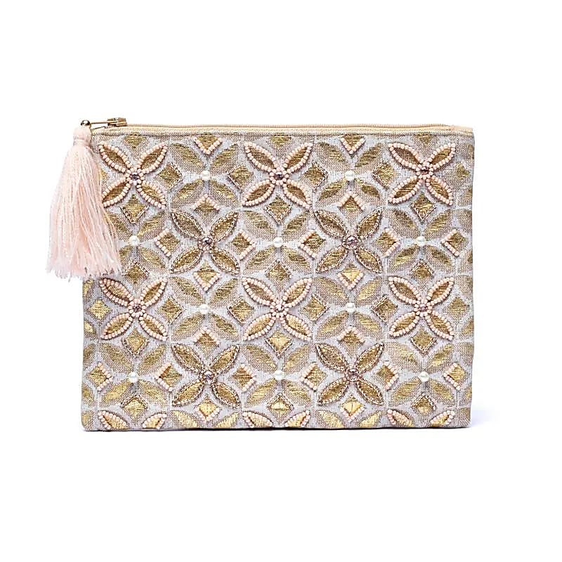 Pochette étui "Fleur de Vie" en Velours Rose beige