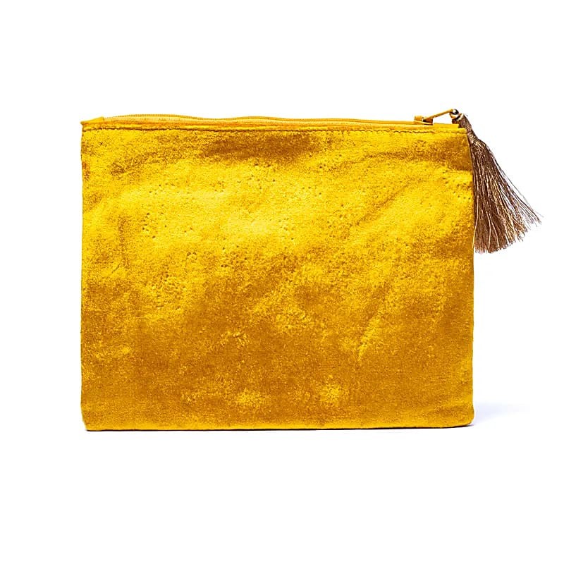 Pochette étui Soleil en Velours Jaune – Élégance et Magie