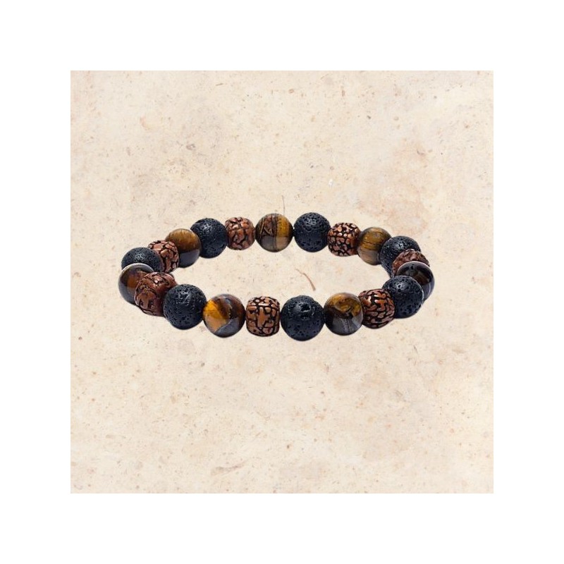 Bracelet Energie - Rudraksha - Oeil de Tigre - Pierre de lave