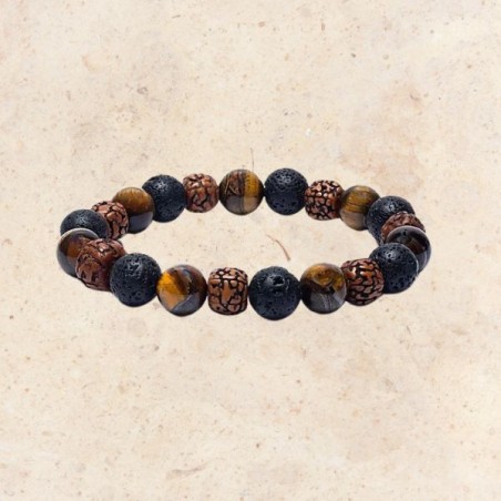 Bracelet Energie - Rudraksha - Oeil de Tigre - Pierre de lave