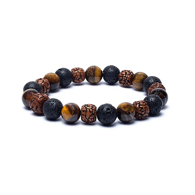 Bracelet Energie - Rudraksha - Oeil de Tigre - Pierre de lave