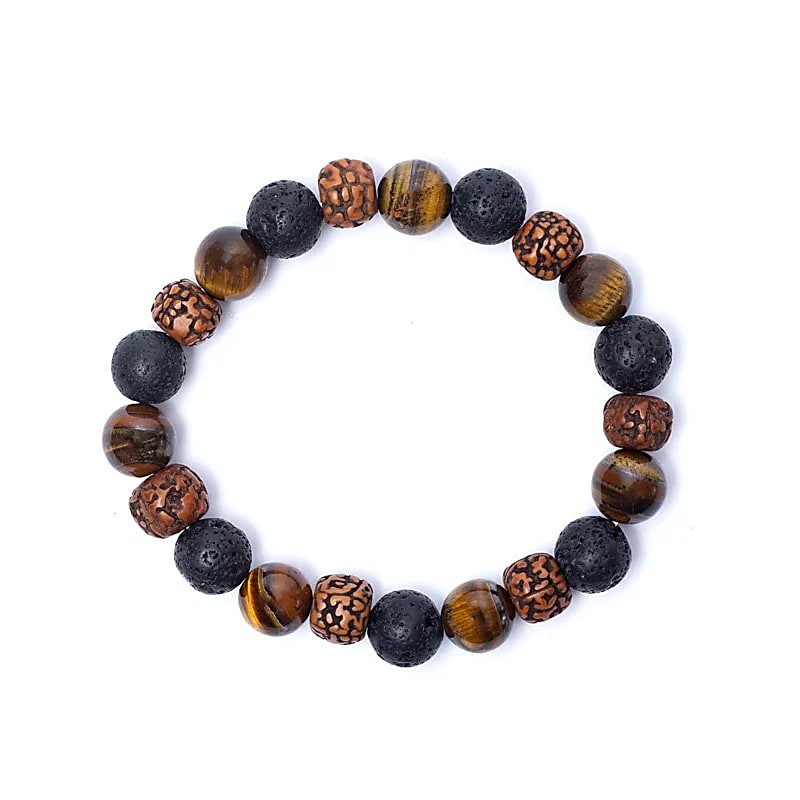 Bracelet Energie - Rudraksha - Oeil de Tigre - Pierre de lave