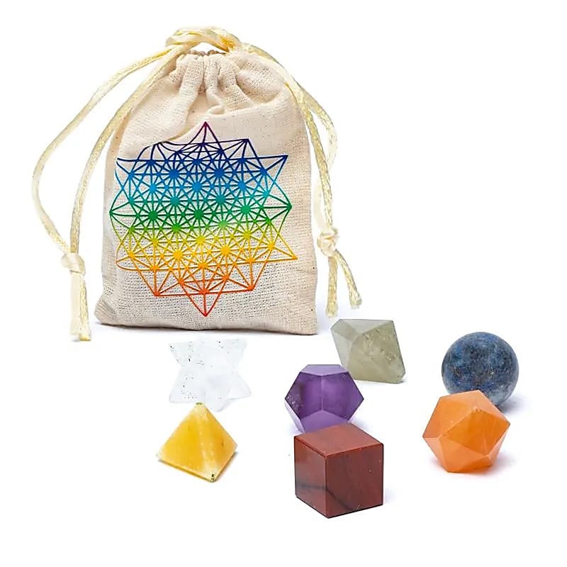 Ensemble de 7 pièces - Pierres Chakras - geométrie sacrée