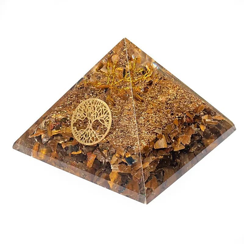 Pyramide Oeil de tigre avec Arbre de vie - orgone