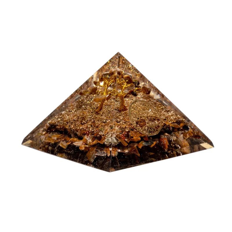 Pyramide Oeil de tigre avec Arbre de vie - orgone