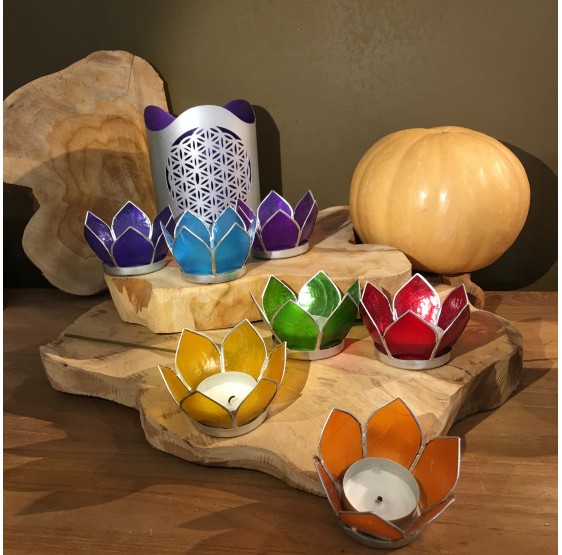 Set de 7 bougies LOTUS CHAKRA argentés - ou à la pièce