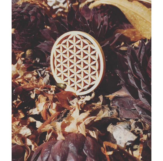 Pendentif / Plaque Fleur de vie - bois PIN - 5 cm